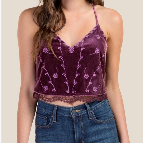 Purple Velvet Embroidered Crop Top - Picture 3 of 3